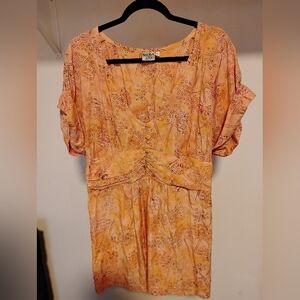 Go Fish Orange Pink Floral Tie Dye Button-Front Dress